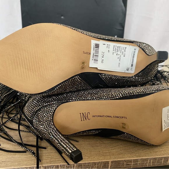 INC Womens Black Slip Resitant Fringed Ishani Pointed Toe Block Heel Boots 6.5 M - Picture 5 of 10